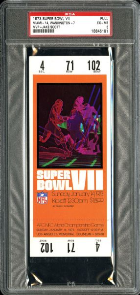 1973 SUPER BOWL VII (MIAMI 14 - WASHINGTON 7) FULL TICKET EX-MT PSA 6