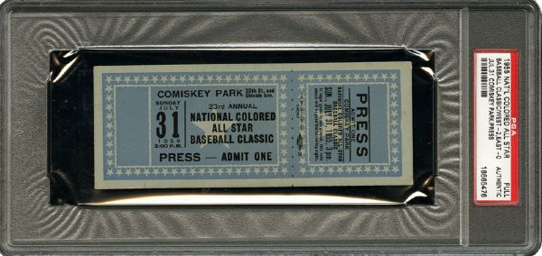 1955 NATIONAL COLORED ALL STAR BASEBALL CLASSIC FULL PRESS TICKET PSA AUTHENTIC