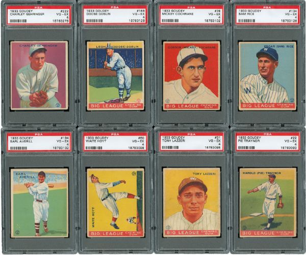 1933 GOUDEY BASEBALL PSA 4 OR BETTER LOT OF 20 WITH 10 HALL OF FAMERS
