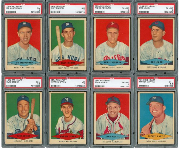 1954 RED HEART PSA GRADED COMPLETE SET OF 33