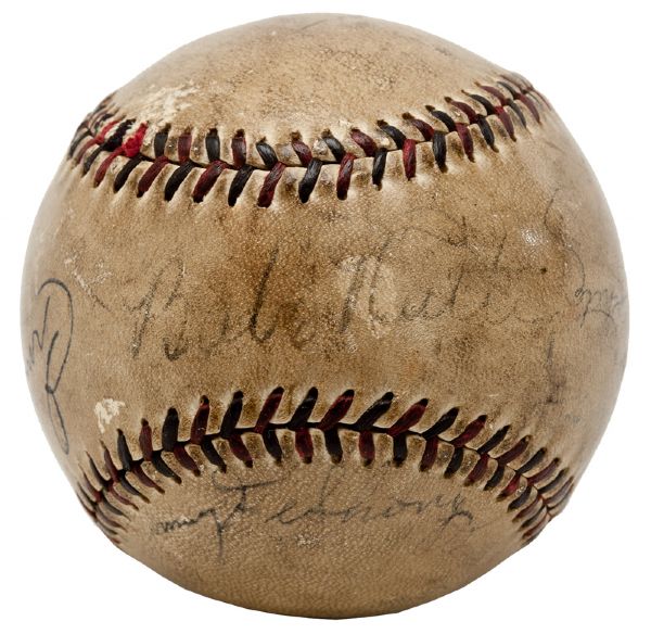 1930S BABE RUTH AND LOU GEHRIG SIGNED BASEBALL WITH OTHERS