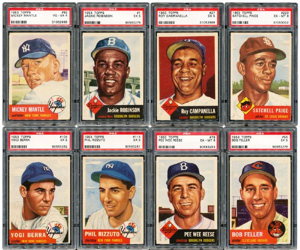 1953 TOPPS BASEBALL COMPLETE SET OF 274 WITH ALL BUT 2 CARDS PSA GRADED