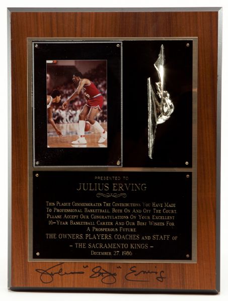 JULIUS "DR. J" ERVINGS 12/27/86 AWARD FROM THE OWNERS, PLAYERS, COACHES, AND STAFF OF THE SACRAMENTO KINGS