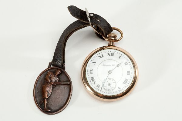 CIRCA 1920 HONUS WAGNER POCKET WATCH WITH FOB FROM THE HAMPDON WATCH COMPANY