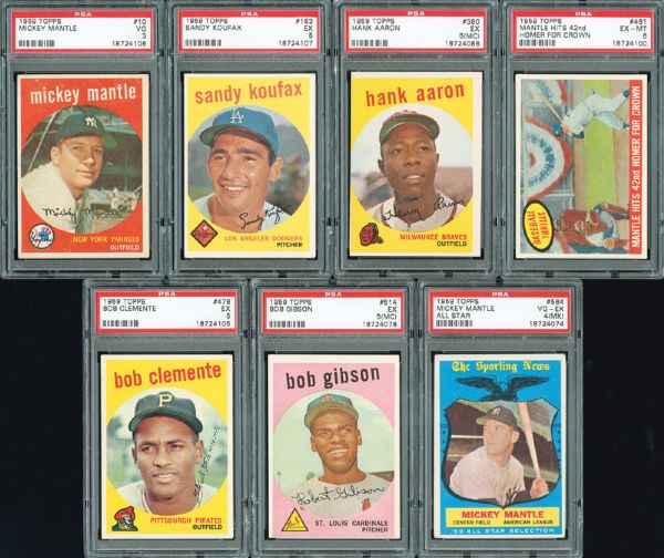 1959 TOPPS BASEBALL COMPLETE NEAR SET (570/572) WITH MOST KEY CARDS PSA GRADED