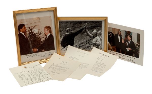 JULIUS "DR. J" ERVINGS SIGNED PHOTOS FROM GERALD FORD AND JIMMY CARTER PLUS LETTERS FROM RONARLD REAGAN, GERALD FORD, AL GORE, WALTER MONDALE, TED KENNEDY