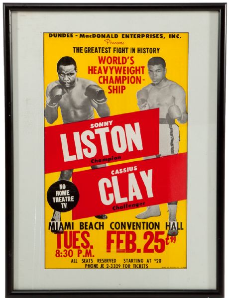 RARE 1964 SONNY LISTON VS. CASSIUS CLAY I ORIGINAL SITE POSTER