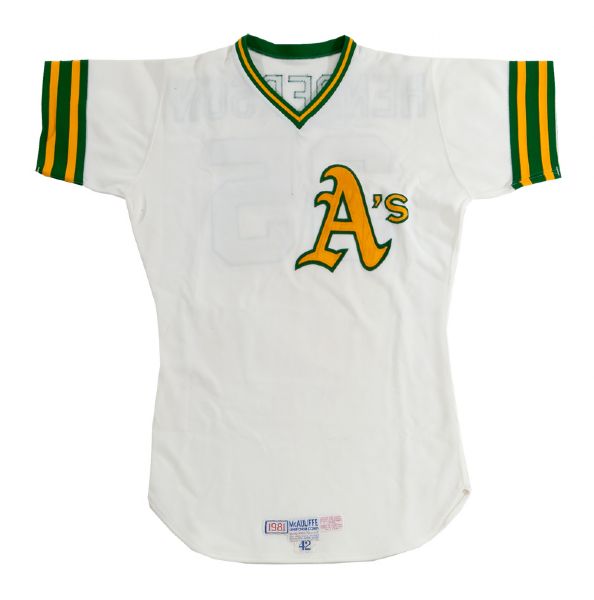 1981 RICKEY HENDERSON OAKLAND AS GAME WORN HOME JERSEY