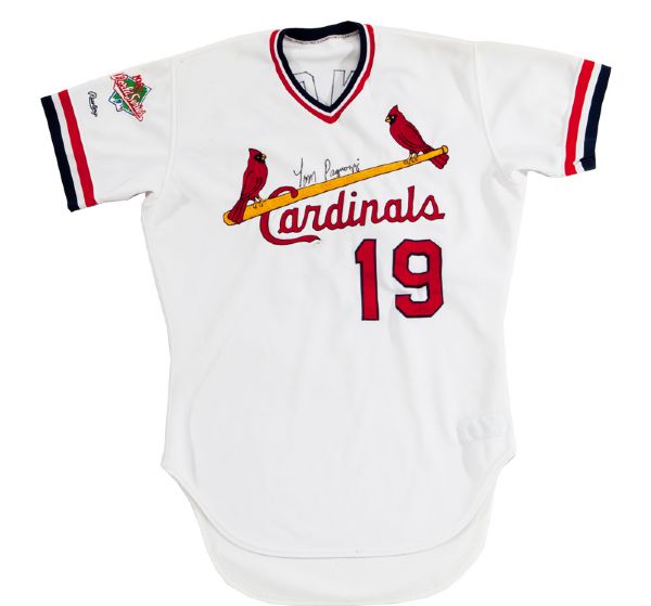 TOM PAGNOZZI AUTOGRAPHED 1987 ST. LOUIS CARDINALS WORLD SERIES GAME WORN HOME JERSEY