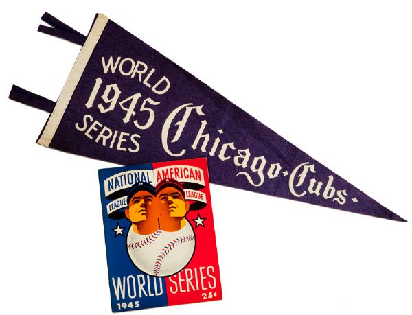 1945 CHICAGO CUBS WORLD SERIES PENNANT AND PROGRAM