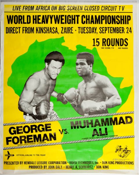 1974 GEORGE FORMAN VS MUHAMMED ALI IN ZAIRE ORIGINAL FIGHT POSTER