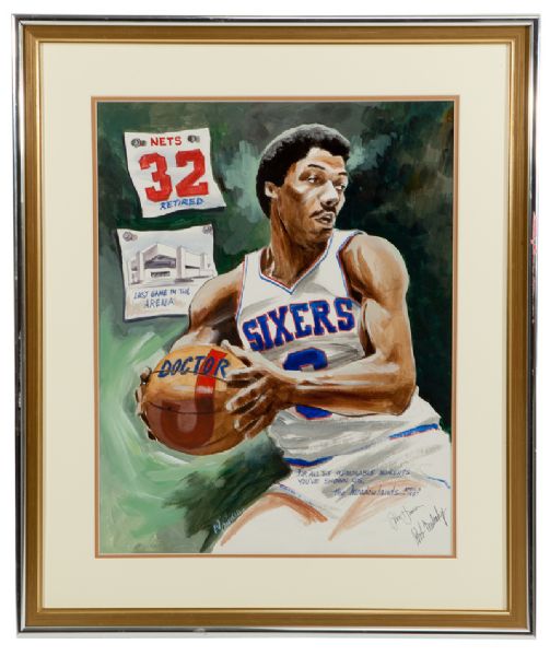 JULIUS "DR. J" ERVINGS ORIGINAL PAINTING PRESENTED TO HIM BY NEW JERSEY NETS DURING CEREMONY RETIRING HIS JERSEY NUMBER "32" APRIL 3, 1987