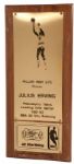 JULIUS "DR. J" ERVINGS AUTOGRAPHED 1981-82 MILLER HIGH LIFE NBA ALL-STAR LEADING VOTE GETTER AWARD PLAQUE