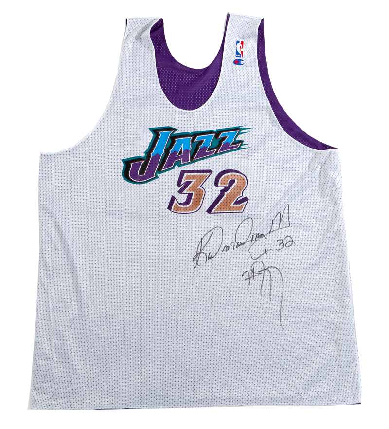 Karl Malone Autographed Utah Mitchell & Ness Purple Basketball Jersey - BAS