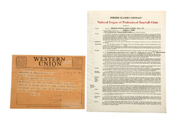 1953 PEE WEE REESE SIGNED BROOKLYN DODGERS PLAYERS CONTRACT WITH RELATED TELEGRAM