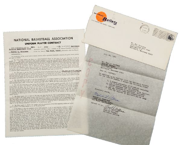 MEL PETERSON 1963 NBA BALTIMORE BULLETS SIGNED PLAYERS CONTRACT
