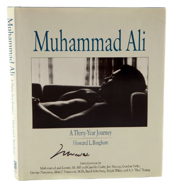 MUHAMMAD ALI TRIPLE SIGNED COPY OF 1993 BOOK "MUHAMMAD ALI: A THIRTY YEAR JOURNEY"