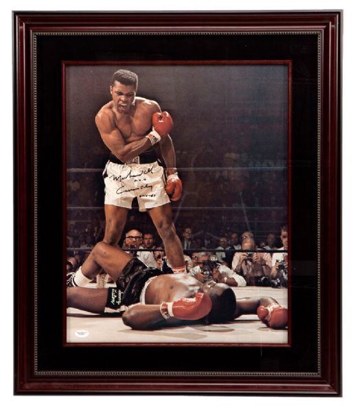 CLASSIC MUHAMMAD ALI "AKA CASSIUS CLAY" AUTOGRAPHED 16" X 20" FRAMED COLOR PHOTOGRAPH