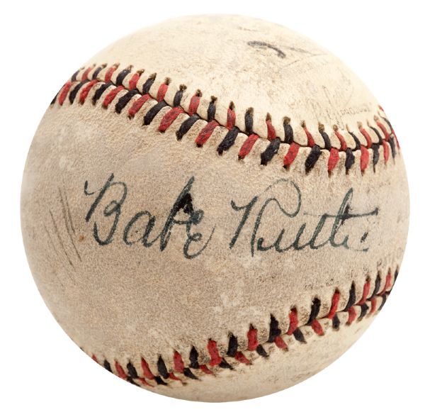 CIRCA 1930S BABE RUTH DOUBLE SIGNED BASEBALL