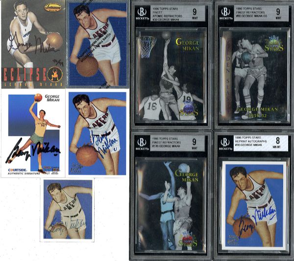 HIGH GRADE GEORGE MIKAN  LIMITED AND AUTOGRAPHED (5) LOT OF 14 CARDS 