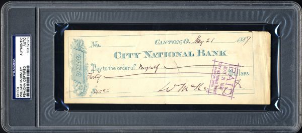5/21/1887 PRESIDENT WILLIAM MCKINLEY DOUBLE SIGNED CHECK PSA/DNA AUTHENTIC