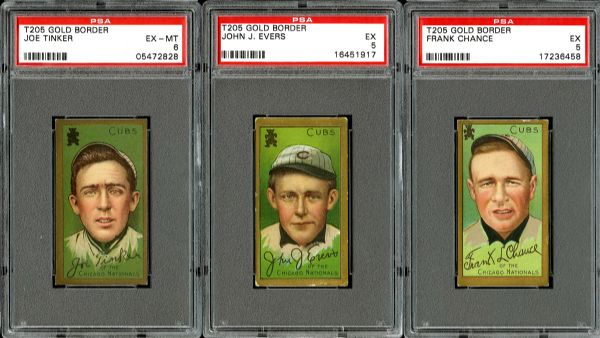 1911 T205 GOLD BORDER PSA GRADED TINKER, EVERS, AND CHANCE