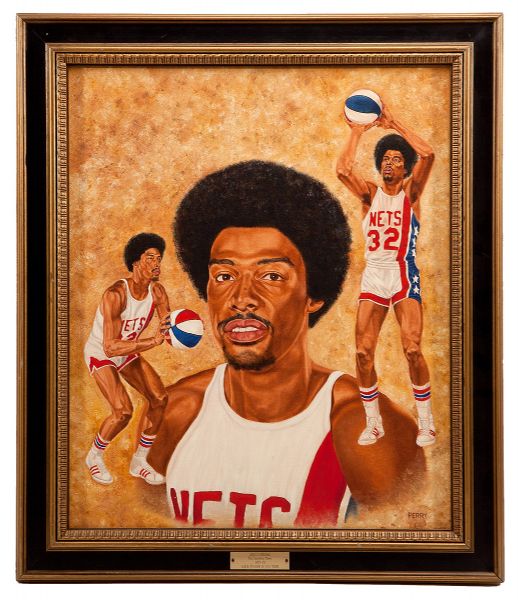 JULIUS ERVINGS 1974-75 SPORTING NEWS ABA PLAYER OF THE YEAR AWARD PAINTING