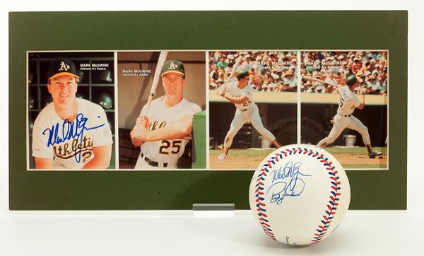 MARK MCGWIRE AUTOGRAPHED MOTHERS COOKIES UNCUT SHEET PLUS 1984 OLYMPIC TEAM SIGNED BASEBALL