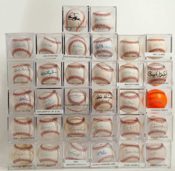 HALL OF FAMER AND STARS SINGLE SIGNED BASEBALL LOT OF THIRTY-ONE