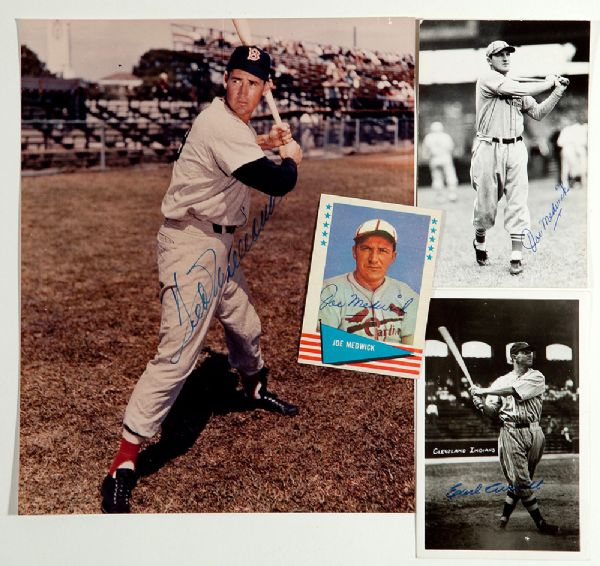 FOUR HALL OF FAME BATTER AUTOGRAPHS - WILLIAMS, MEDWICK & AVERILL