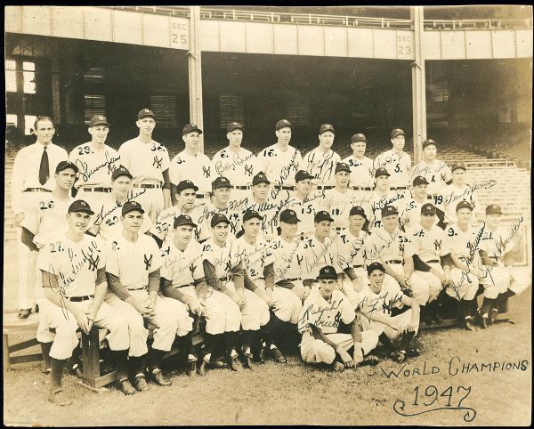 1947 WORLD CHAMPION NEW YORK YANKEES TEAM SIGNED 7 1/2 BY 9 1/2 PHOTO