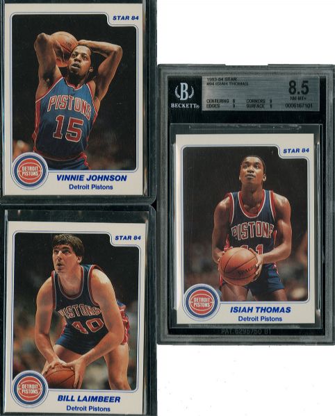1983-84 STAR BASKETBALL DETROIT PISTONS COMPLETE TEAM SET WITH NM-MT+ BECKETT 8.5 THOMAS