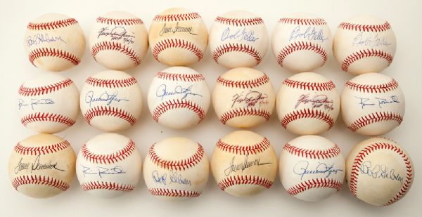 LOT OF EIGHTEEN SINGLE SIGNED BASEBALLS - ALL HALL OF FAME PITCHERS 
