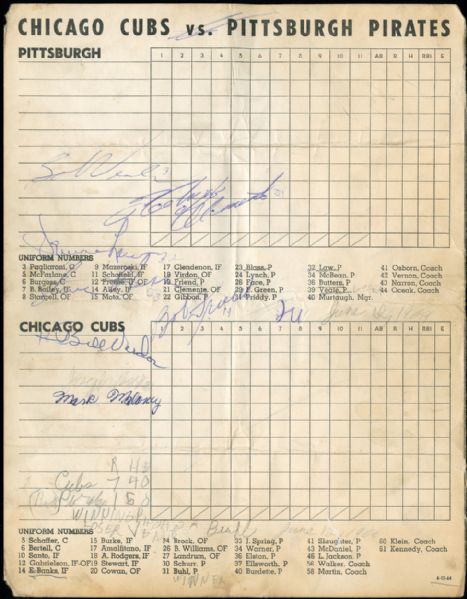 1969 CHICAGO CUBS SCORECARD SIGNED BY CLEMENTE AND OTHERS