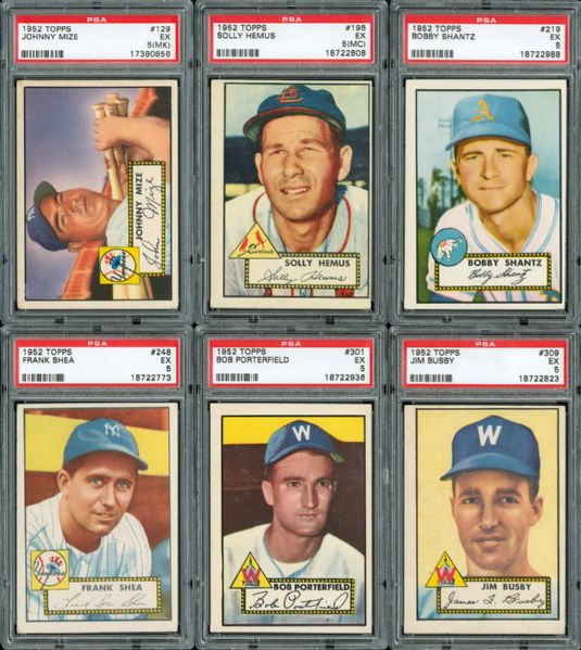 1952 TOPPS BASEBALL EX PSA 5 OR BETTER LOT OF 24 DIFFERENT WITH JOHNNY MIZE