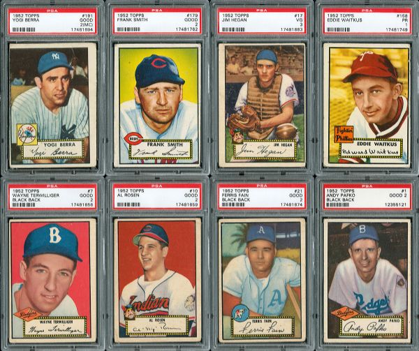 1952 TOPPS BASEBALL PSA GRADED LOT OF 48 DIFFERENT WITH BERRA, PAFKO, AND 3 HIGH NUMBERS