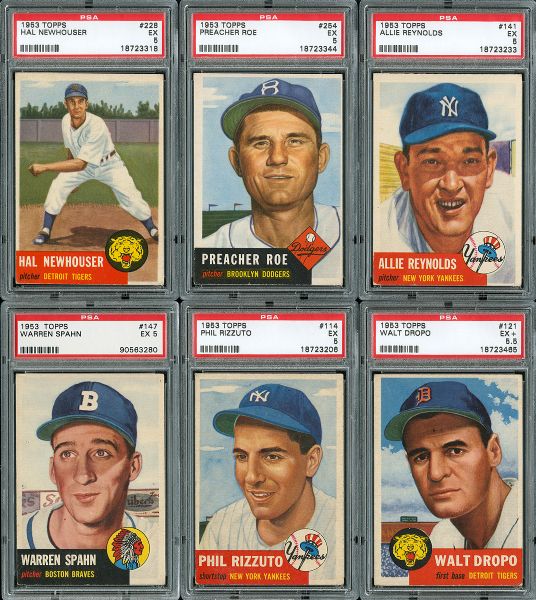1953 TOPPS BASEBALL EX PSA 5 OR BETTER LOT OF 78 DIFFERENT INC RIZZUTO, SPAHN, AND 10 HIGH NUMBERS