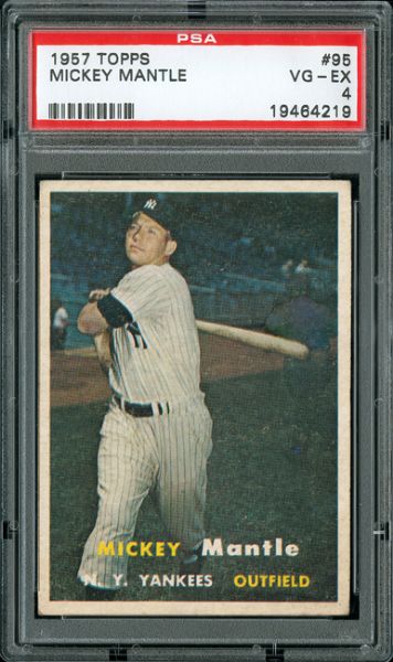 1957 TOPPS #95 MICKEY MANTLE CARD PSA 4 VG-EX