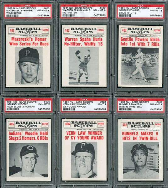 1961 NU-CARD SCOOPS HIGH GRADE PSA NEAR SET (78/80)(#13 ON THE PSA SET REGISTRY WITH A 7.893 GPA)