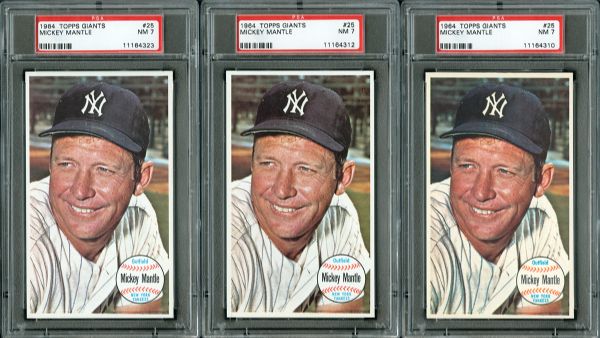 LOT OF SEVEN 1964 TOPPS GIANTS #25 MICKEY MANTLE ALL PSA NM 7