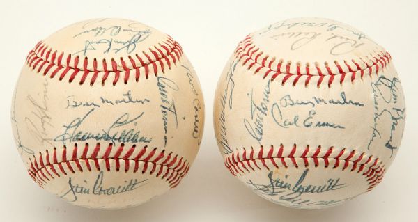 PAIR OF 1969 MINNESOTA TWINS TEAM SIGNED BASBALLS WITH BILLY MARTIN