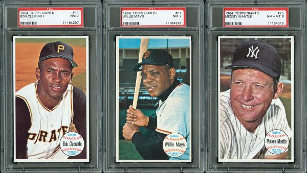 LOT OF TWENTY ONE 1964 TOPPS GIANTS ALL PSA GRADED INC. MANTLE, CLEMENTE AND MANY OTHERS