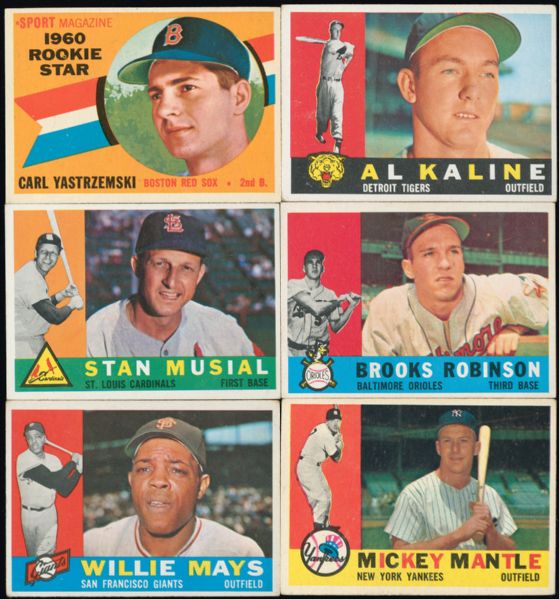 1960 TOPPS BASEBALL HALL OF FAME LOT OF 12 INC. MANTLE, MAYS, YAZ ROOKIE AND MORE