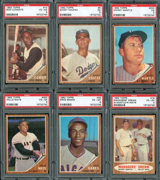 1962 TOPPS BASEBALL COMPLETE SET OF 598 WITH ALL KEY STARS PSA GRADED