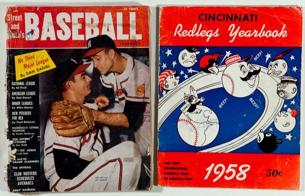 MULTI SIGNED 1958 BRAVES AND REDS BASEBALL YEARBOOK MAGAZINE INC. MAYS, REESE, HODGES AND MANY MORE