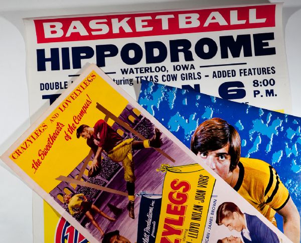 LOT OF THREE SPORTS THEMED MOVIE POSTERS - MARAVICH, CRAZYLEGS HIRSCH & HARLEM GLOBETROTTERS