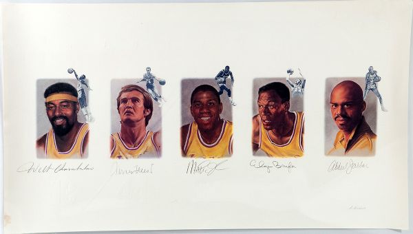 PAIR OF LOS ANGELES LAKERS LEGENDS AUTOGRAPHED LITHOGRAPHS
