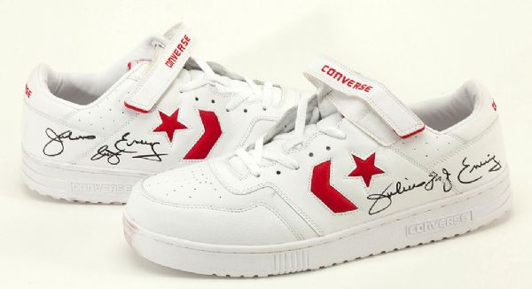 PAIR OF JULIUS ERVING AUTOGRAPHED CONVERSE ALL STAR LOW TOP SNEAKERS 