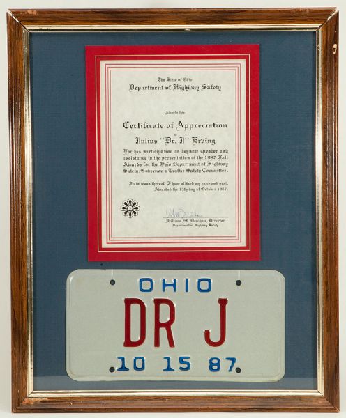 JULIUS "DR. J" ERVINGS 1987 OHIO DEPARTMENT OF HIGHWAY SAFETY AWARD