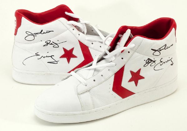 PAIR OF JULIUS ERVING AUTOGRAPHED CONVERSE ALL STAR HIGH TOP SNEAKERS 